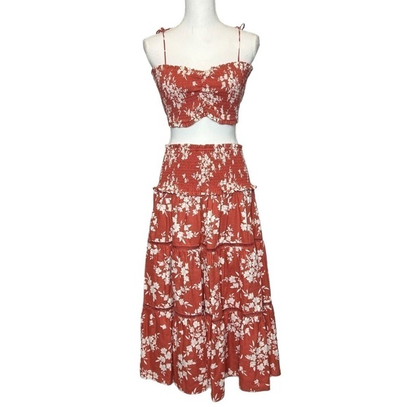 House of Harlow 1960 Dresses & Skirts - House of Harlow Linen Skirt Set Terracotta Floral Size M NEW